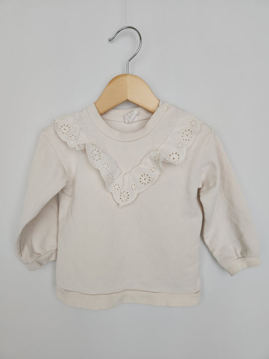 H&M White Lace Detail Sweatshirt • 12-18 months