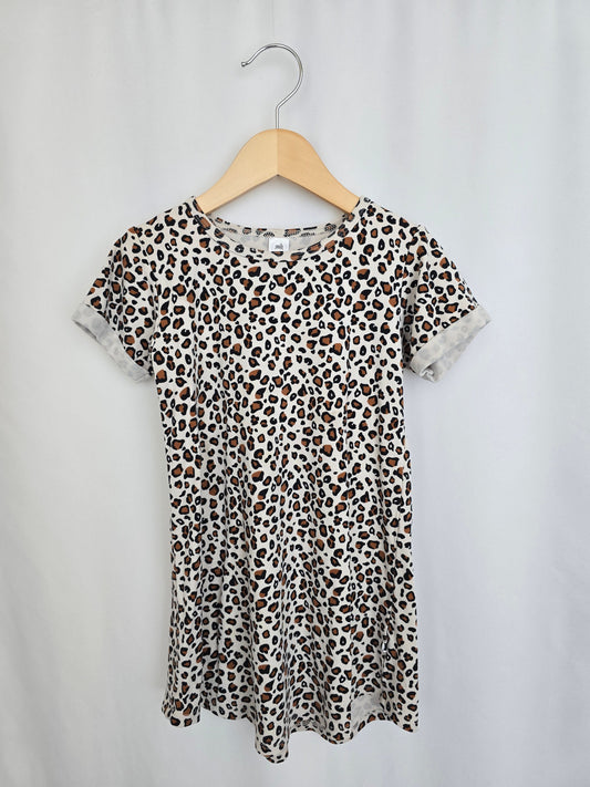 Little & Lively Leopard Tee Dress *stains* • 3-4 years