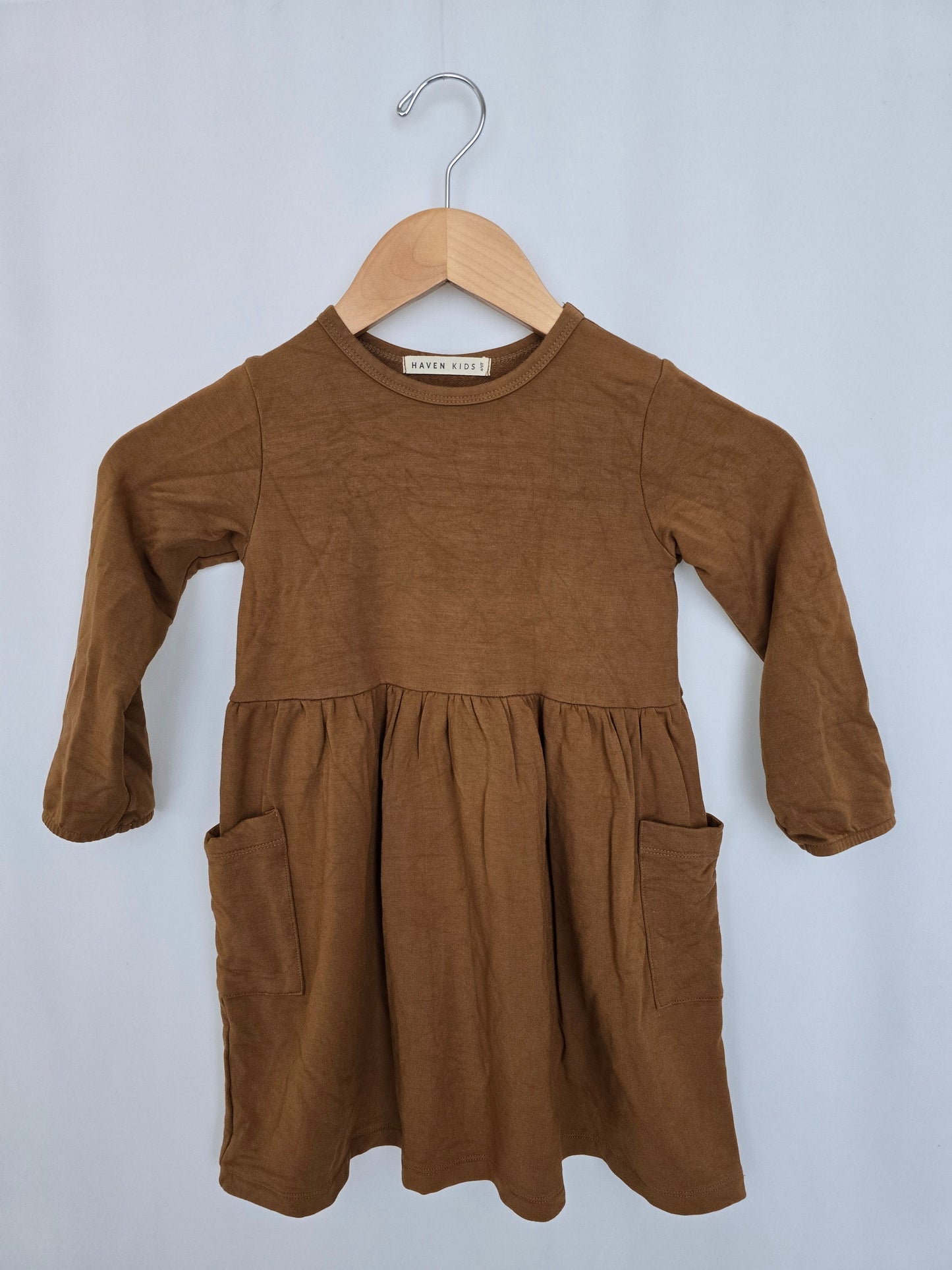 Haven Kids Bamboo/Cotton Brown Long Sleeve Dress • 4-5 years