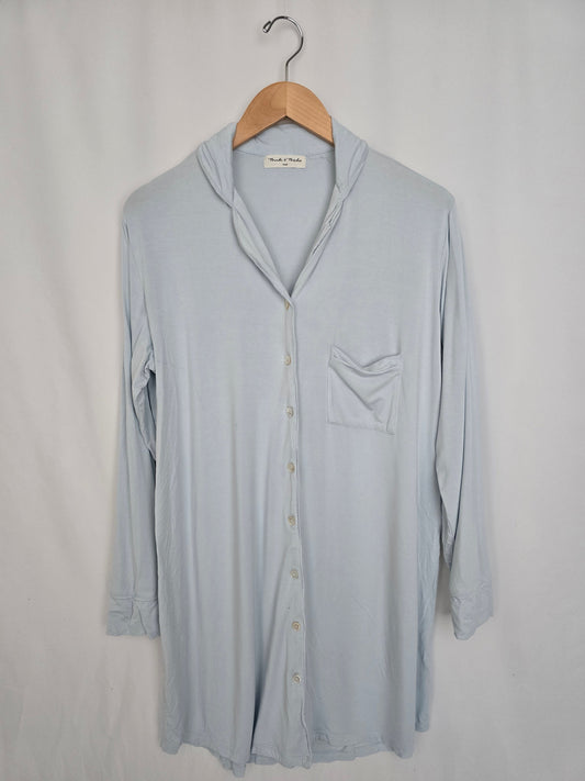 Bambi & Birdie Sky Blue Button Up Nightie *stain* • Small