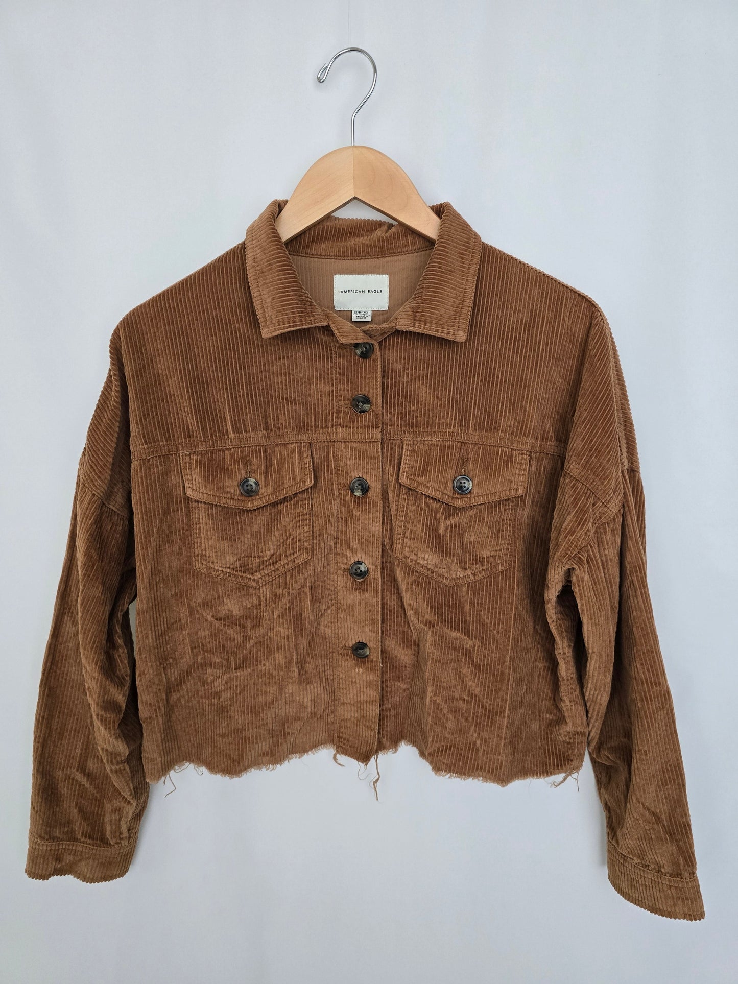 American Eagle Brown Cord Cropped Button Up • X-Small