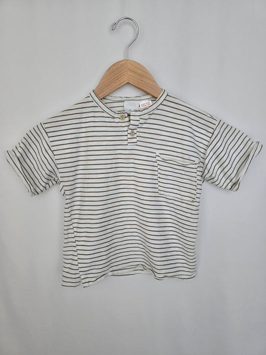 Zara Olive Stripe Tee *stains* • 4 years