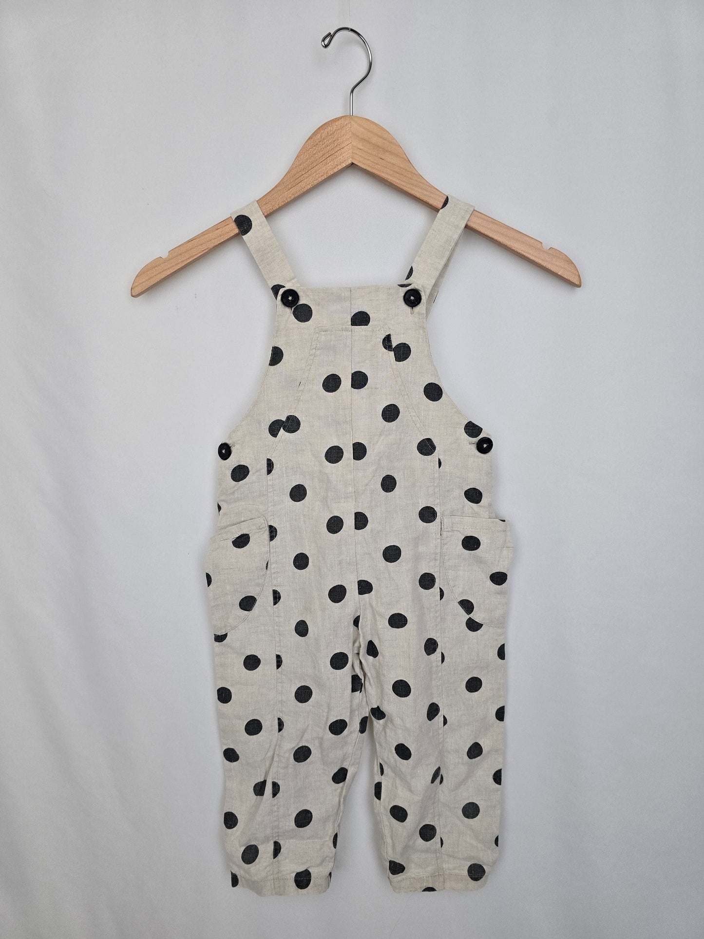 Zara Polkadot Linen Overalls • 3-4 years