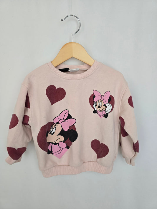 Zara Minnie Mouse Hearts Sweatshirt • 2-3 years