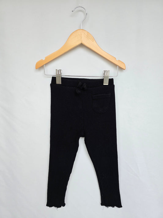 Zara Black Soft Ribbed Leggings • 2-3 years