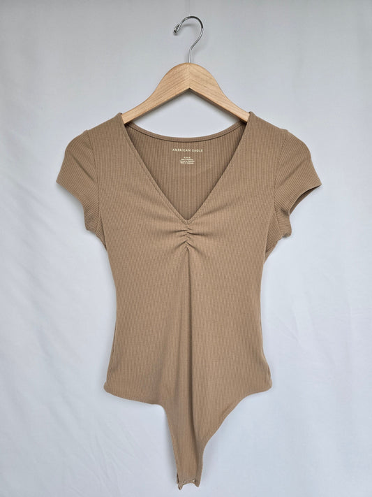 American Eagle Tan Ribbed Bodysuit • Medium