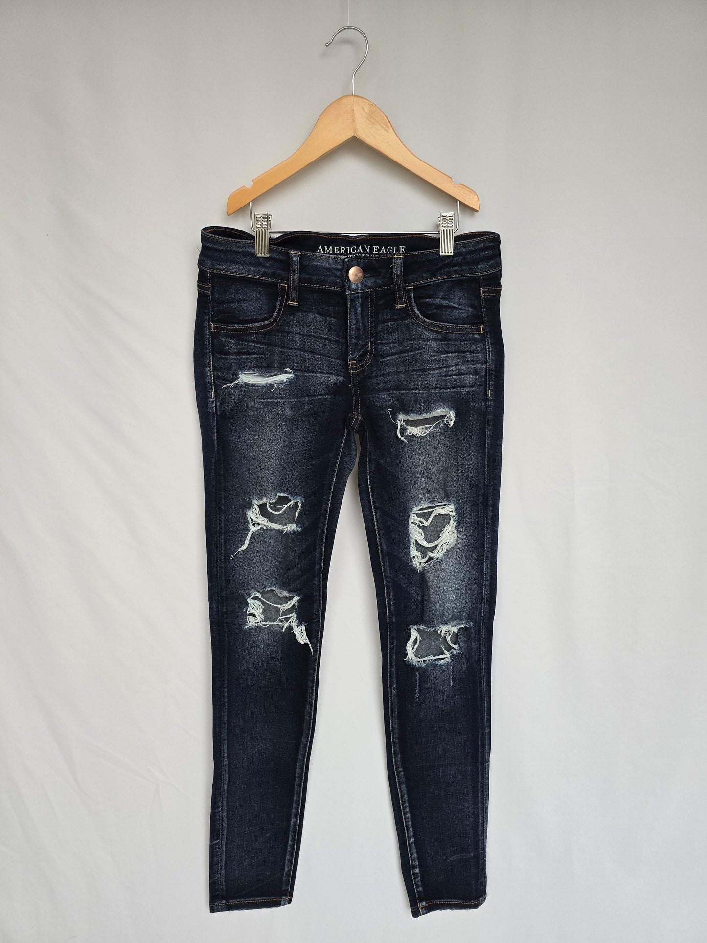 American Eagle Dark Wash Super Low Jeggings • 4 Small