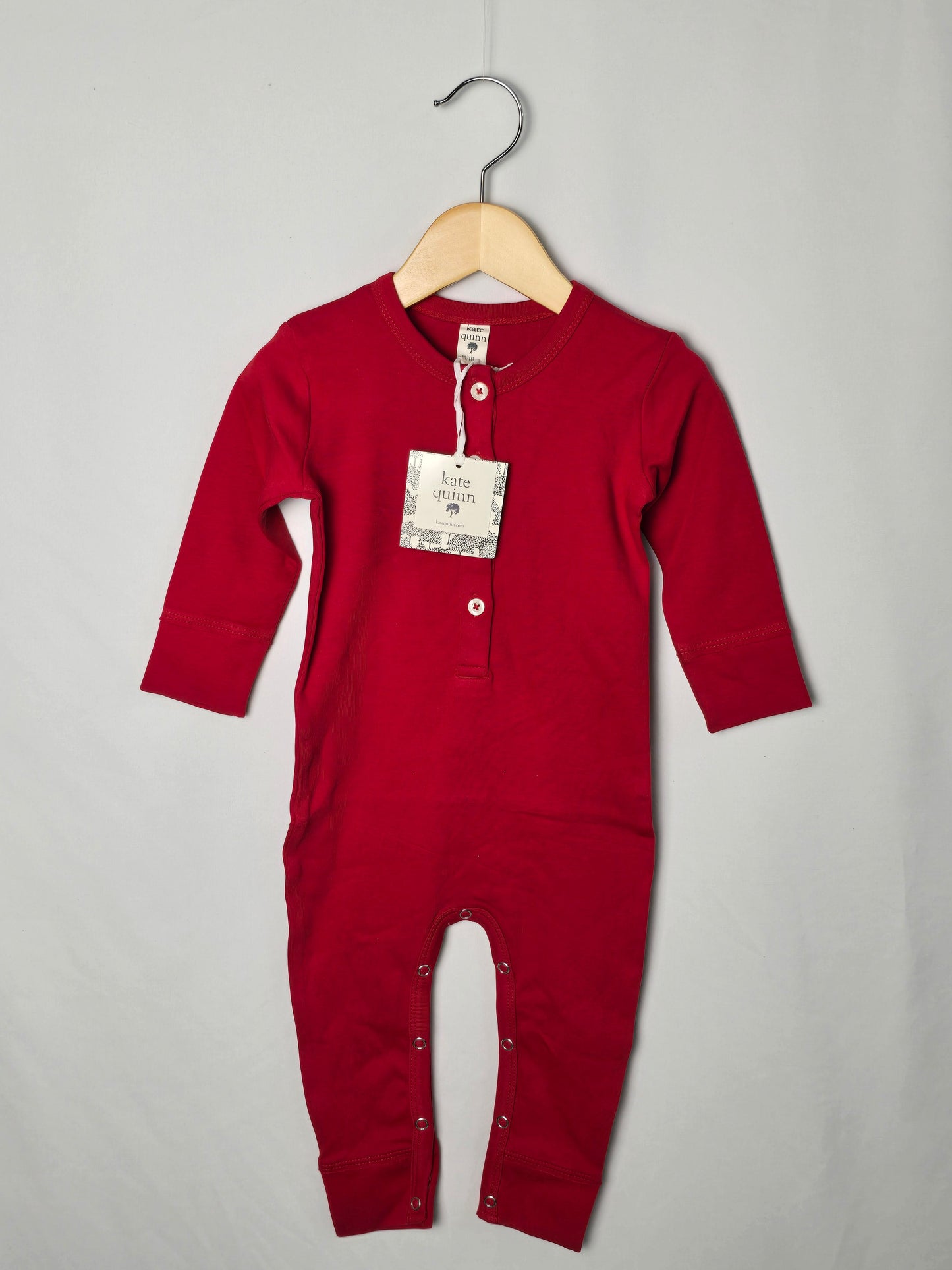 NEW Kate Quinn Organic Cotton Red Snap Romper • 12-18 months