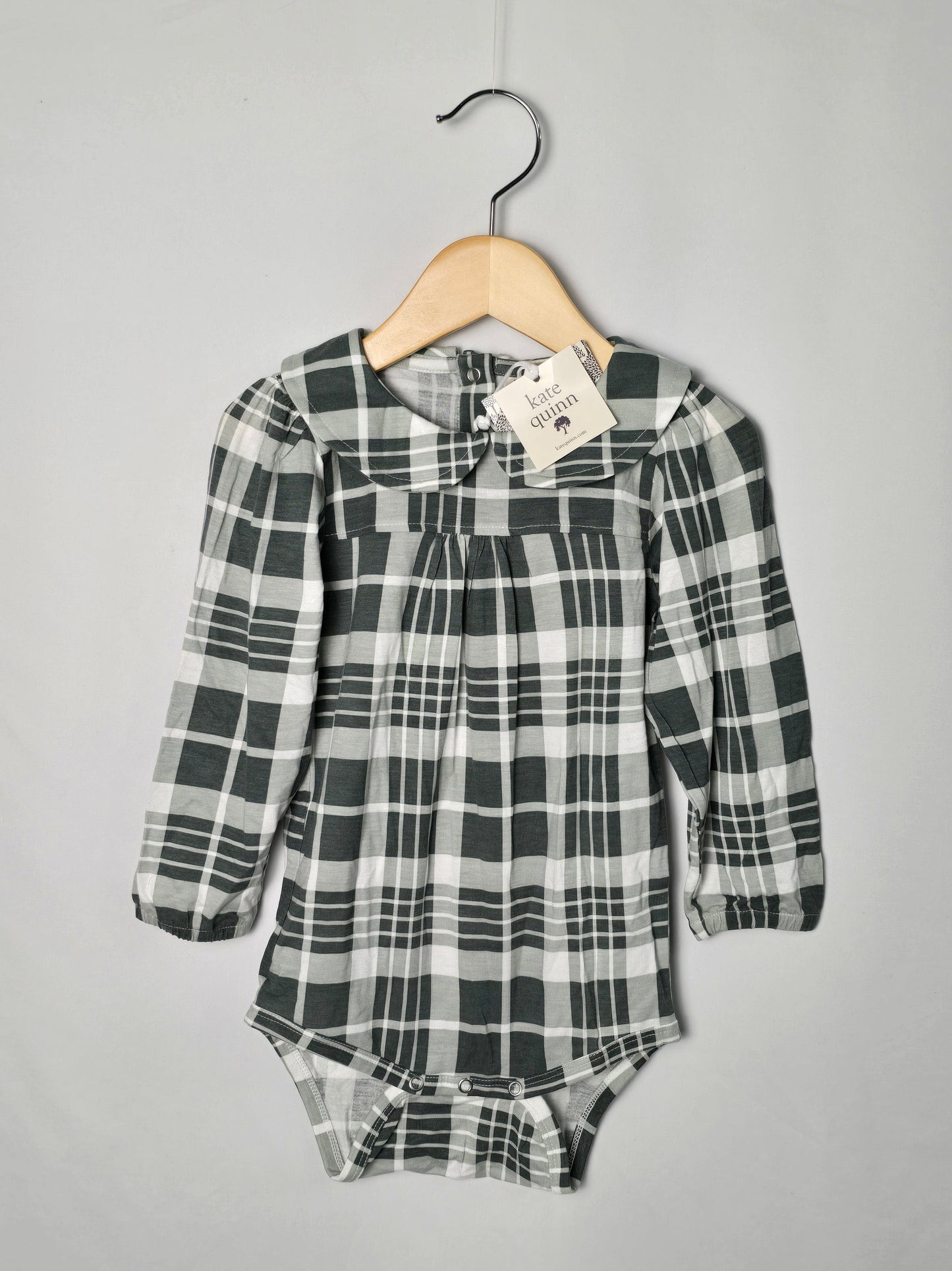 NEW Kate Quinn Green Plaid Bamboo Collared Bodysuit • 2T