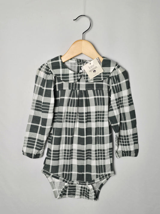 NEW Kate Quinn Green Plaid Bamboo Collared Bodysuit • 2T