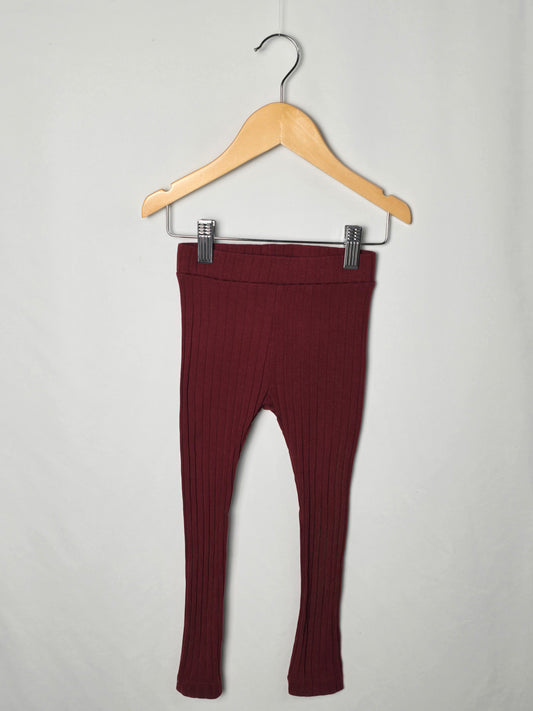 Kate Quinn Maroon Organic Cotton Ribbed Leggings • 3T