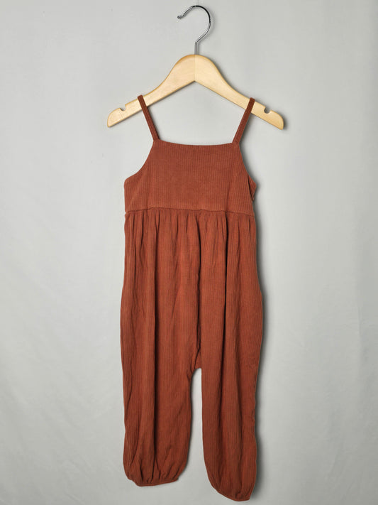 Kate Quinn Burnt Orange Ribbed Modal Tank Romper • 3T