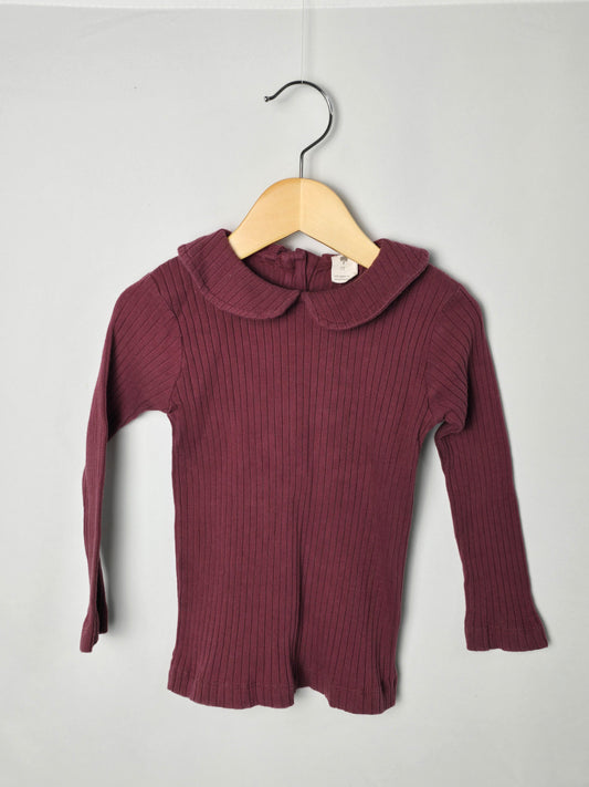 Kate Quinn Organic Cotton Maroon Ribbed Collared Top • 3T