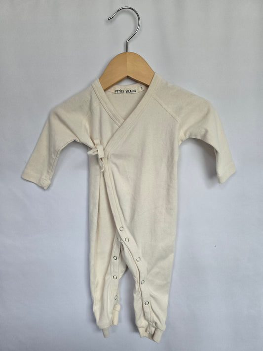 Petits Vilains Cream Tie Sleeper • 3-6 months