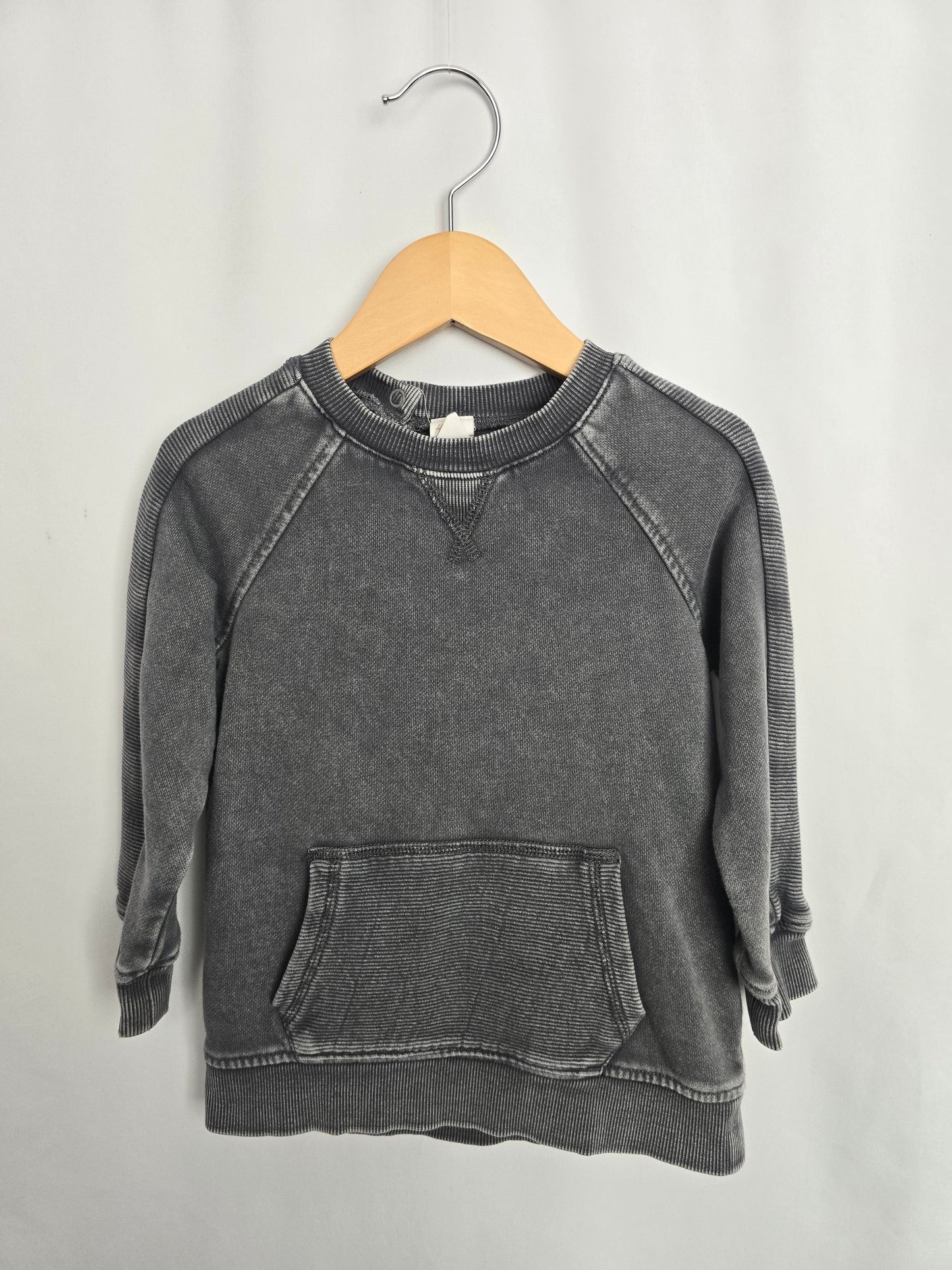 H&M Grey Wash Moto Sweatshirt • 2-3 years