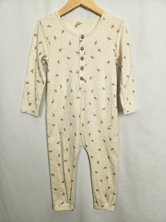 Quincy Mae Doves Button Down Romper • 2-3 years