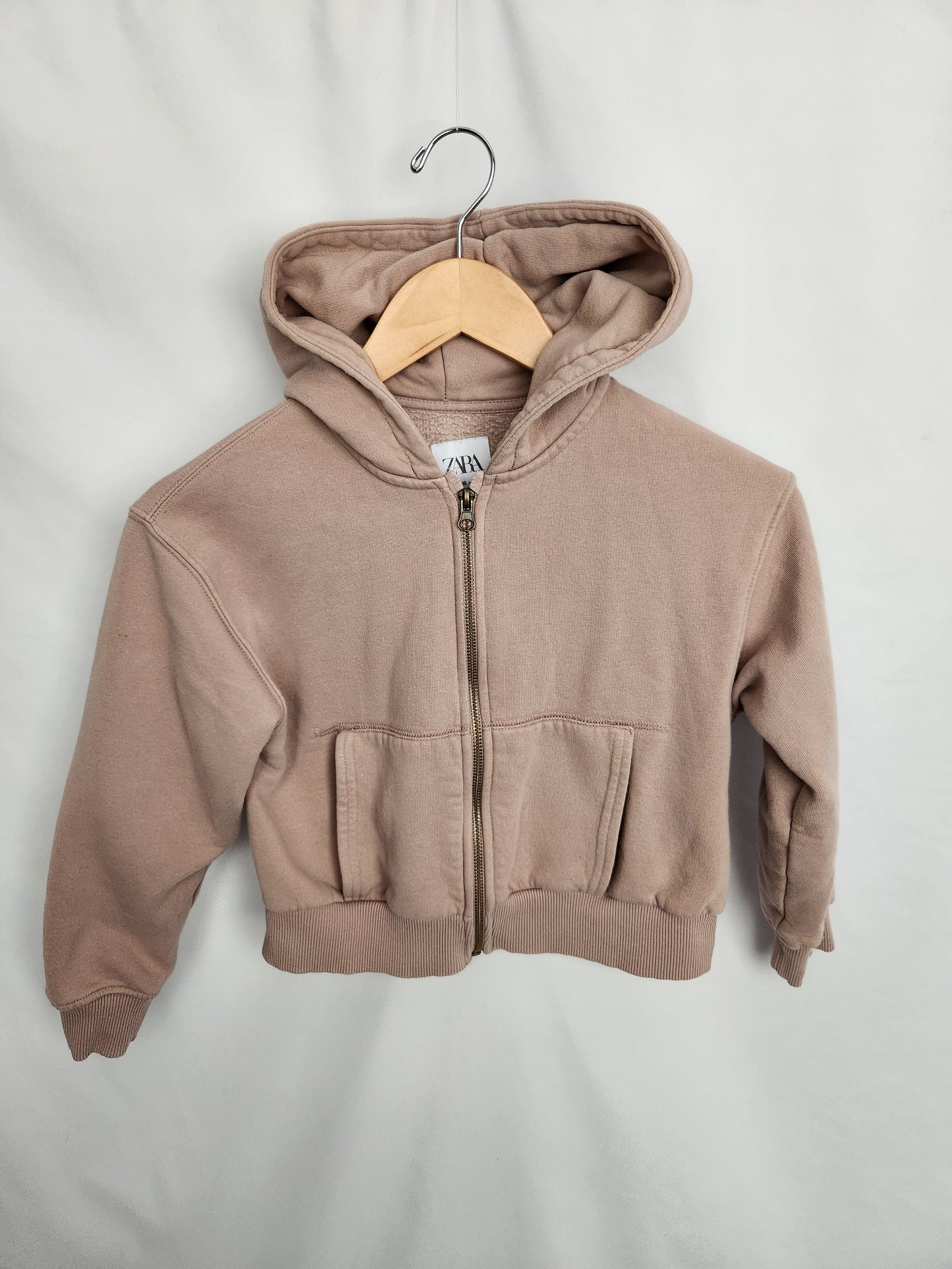 Zara Dusty Rose Zip Up Crop Hoodie • 9-10 years