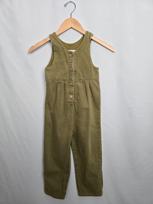 Zara Olive Denim Romperalls • 4-5 years