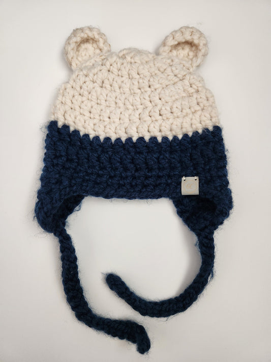 Gem Creations Cream and Blue Bear Ears Toque • 2-4 years