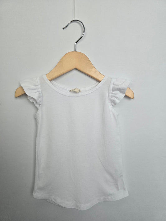 Nest & Nurture White Ruffle Sleeve T-shirt • 2 years