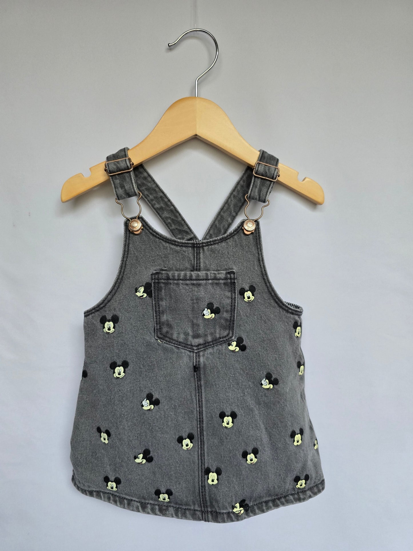 Zara Disney Grey Denim Jumper Dress • 12-18 months