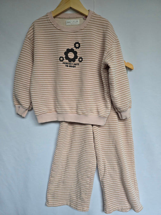 Zara Pink Stripe Perfect Days Sweatshirt & Wide Leg Sweats • 6 years