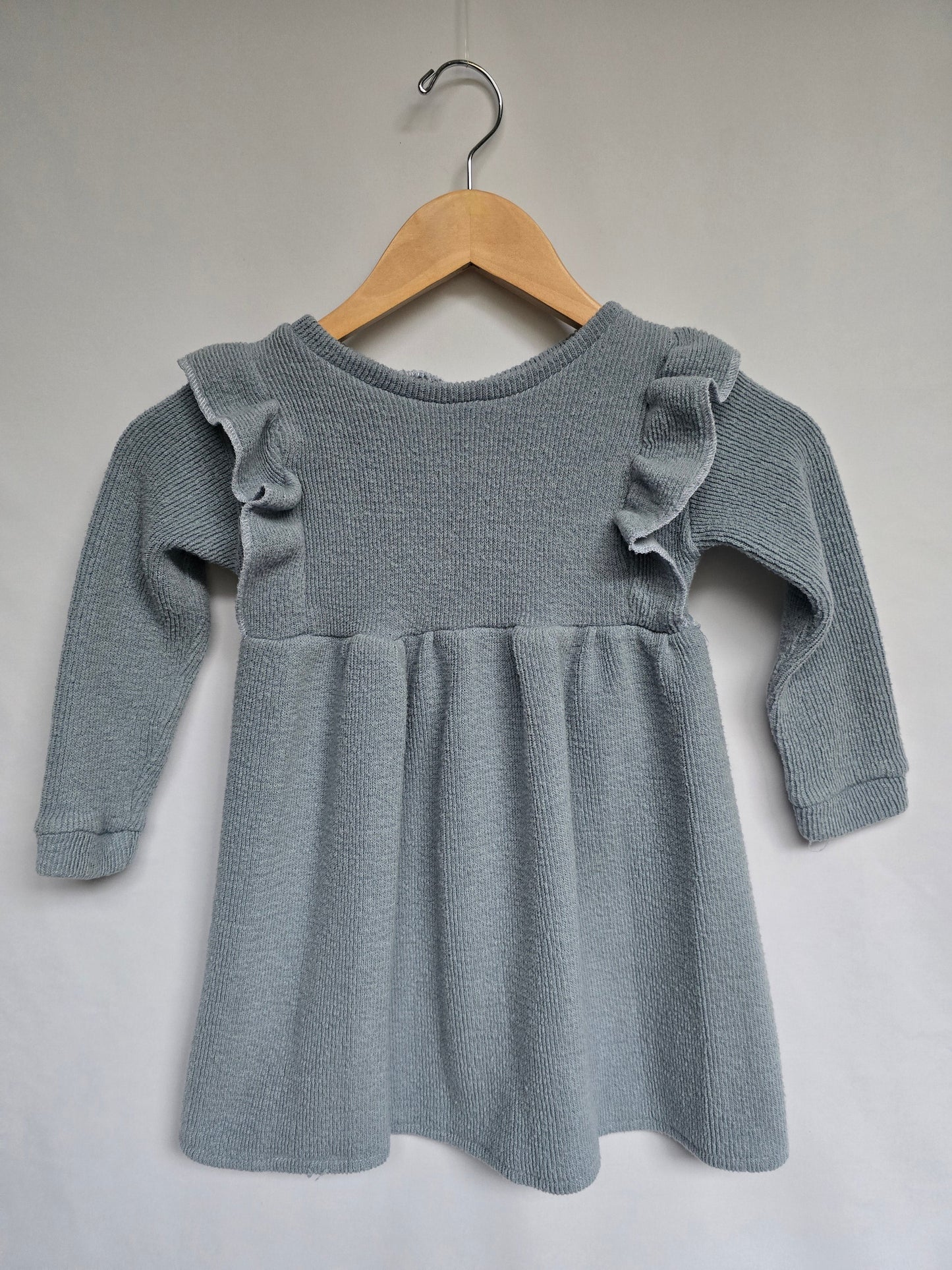 Aspen Baby Handmade Pastel Blue Ruffle Sweater Dress • 5-6 years