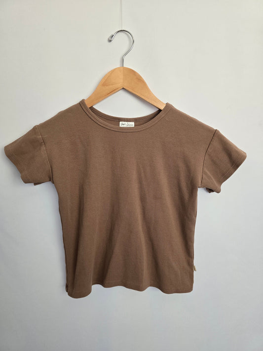Jax & Lennon Driftwood Ribbed Boxy Tee • 4-5 years
