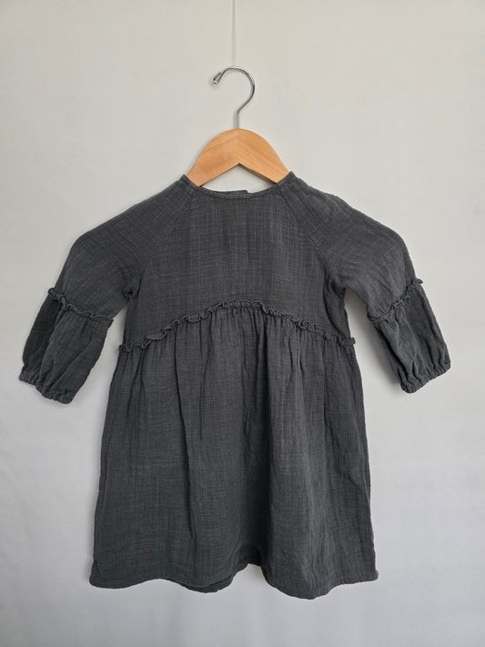Zara Grey Cotton Dress • 3-4 years