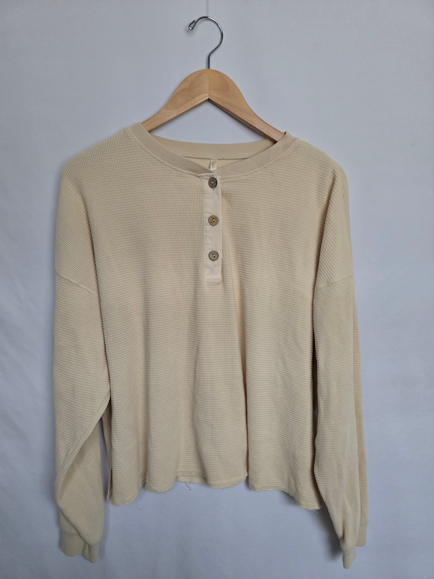 Rylee + Cru Cream Waffle Oversized Crop Shirt • Large