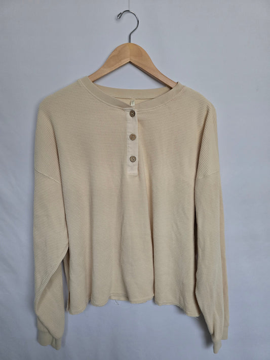 Rylee + Cru Cream Waffle Oversized Crop Shirt • Large