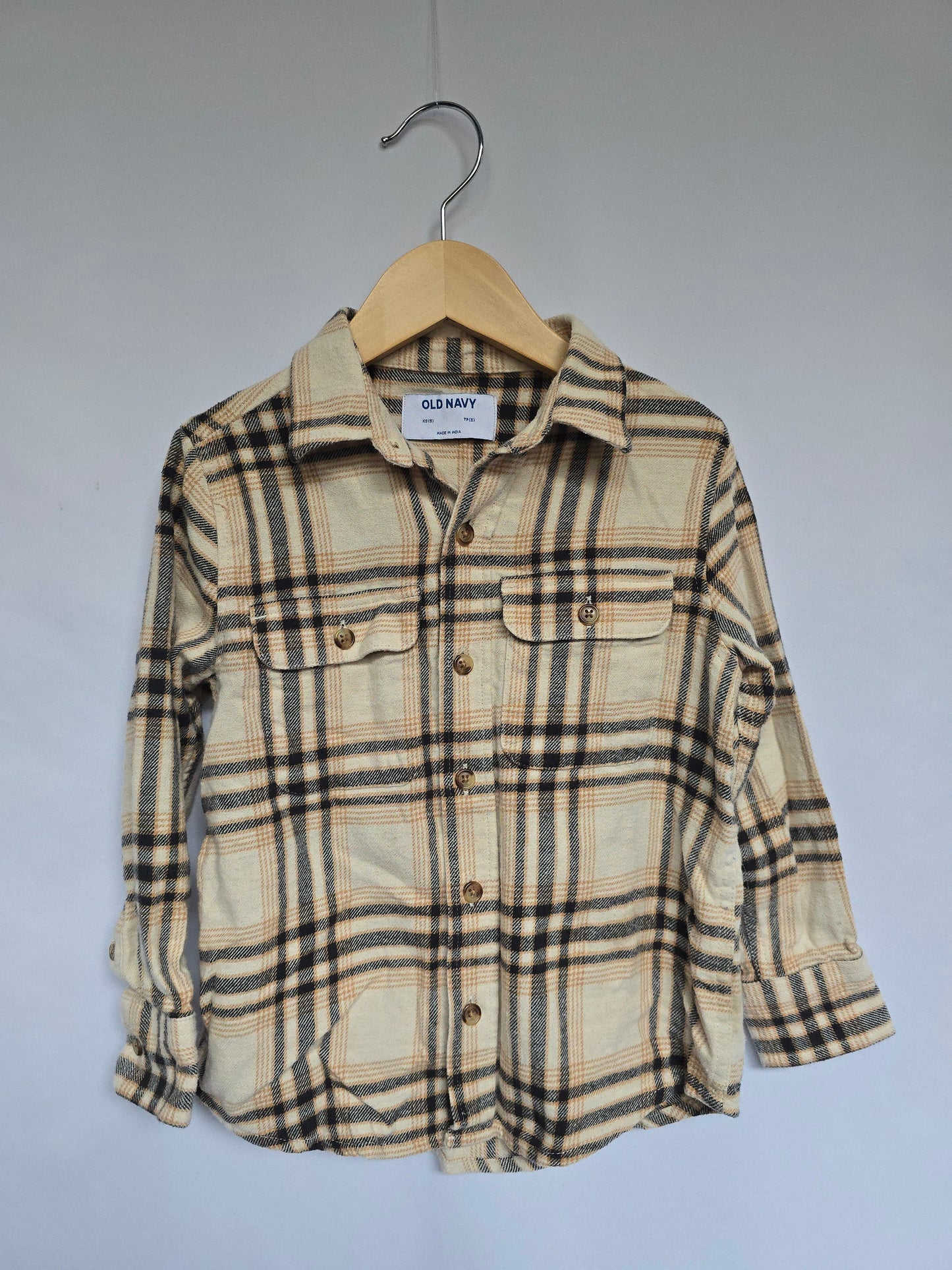 Old Navy Neutral Plaid Button Up • 5T