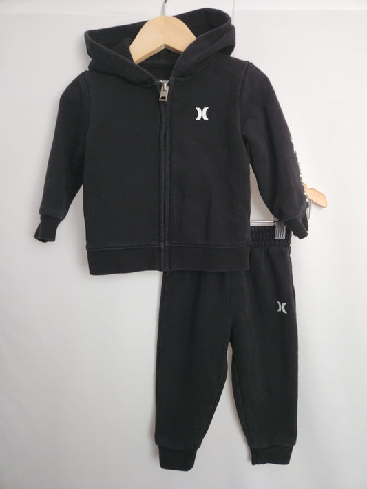 Hurley Black Zip Up Hoodie & Jogger Set • 12 months