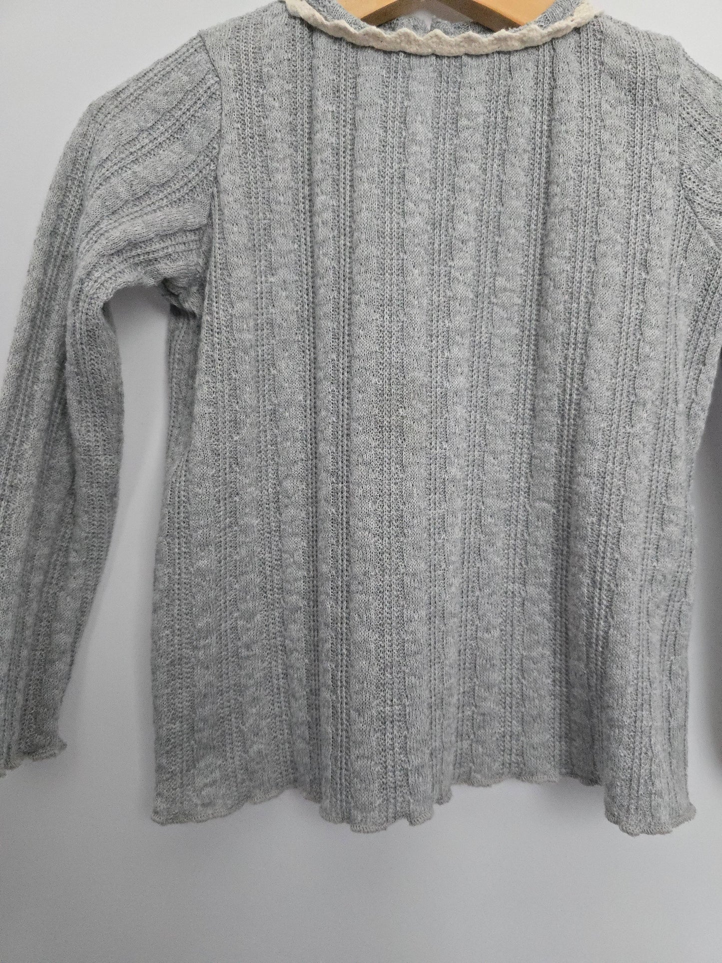 Zara Grey Lace Neckline Lettuce Hem Long Sleeve Shirt • 2-3 years