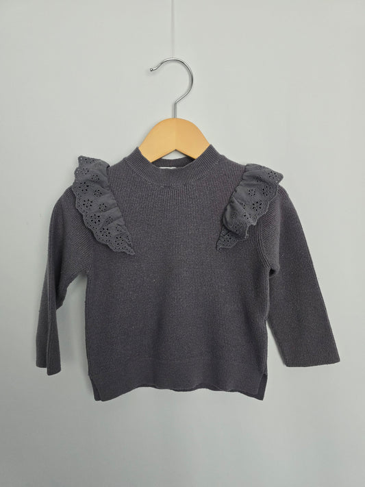 Zara Slate Blue Ruffle Shoulder Sweater • 2 years