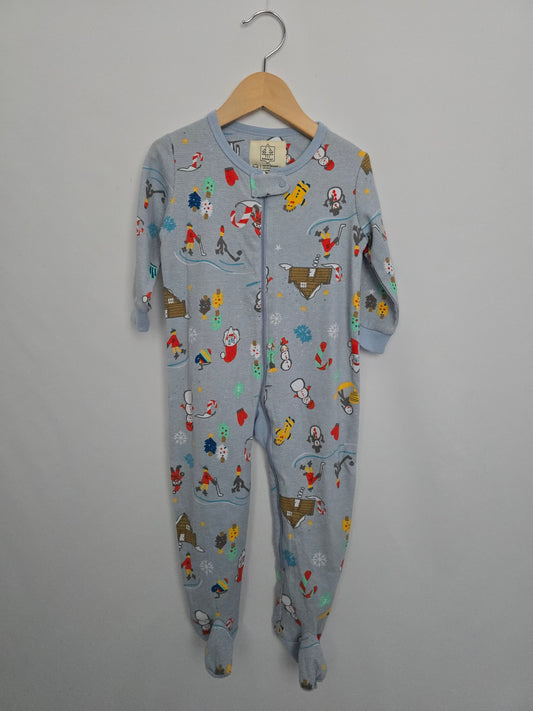 Arborist Blue Holiday Waffle Zip Footie • 18-24 months