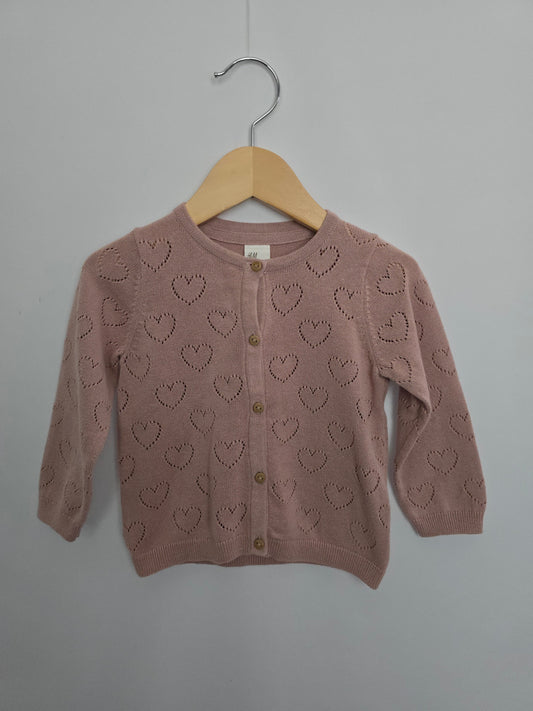H&M Dusty Pink Hearts Knit Cardigan • 9-12 months