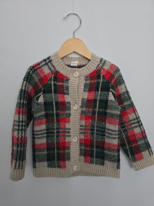 H&M Holiday Plaid Knit Cardigan • 18-24 months