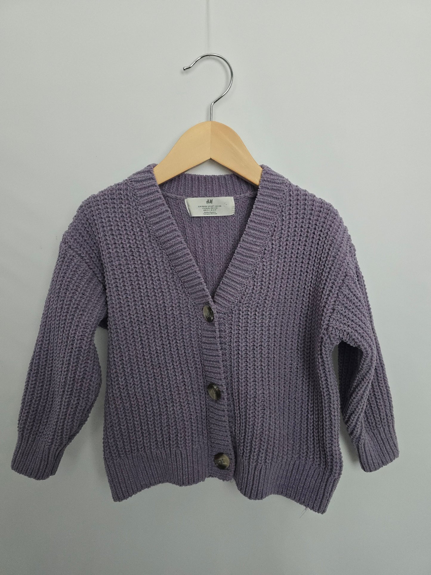 H&M Purple Chunky Knit Cardigan • 2-4 years