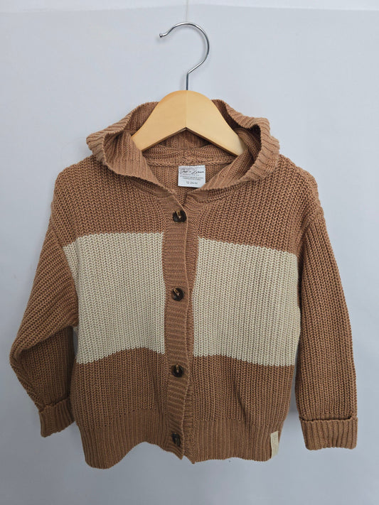 Jax & Lennon Tan Stripe Hooded Cardigan • 12-24 months