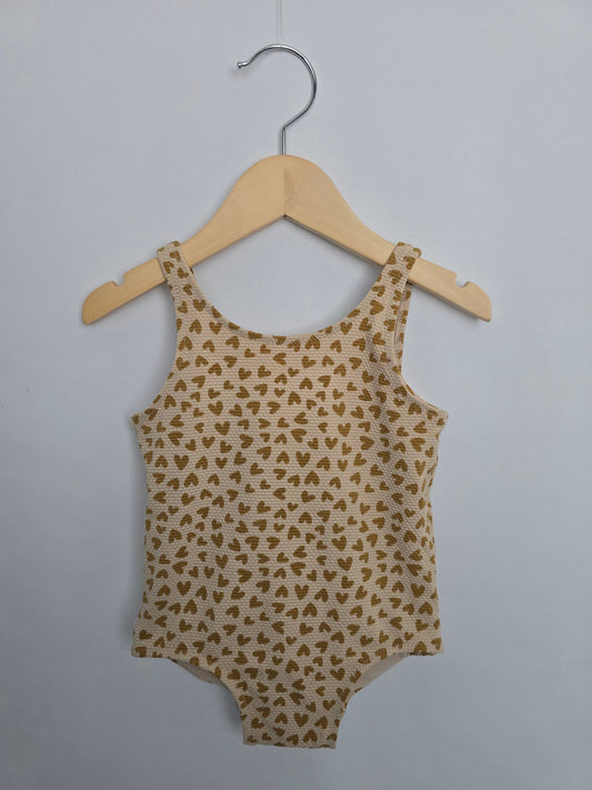 H&M Tan Hearts Swimsuit • 12-18 months