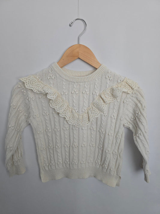 Zara White Knit Eyelet Detail Sweater • 5-6 years