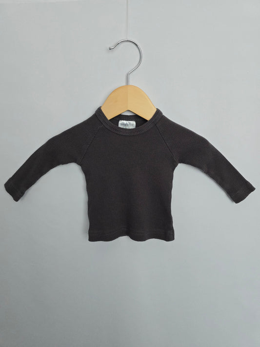Mebie Baby Grey Ribbed Long Sleeve • 0-3 months