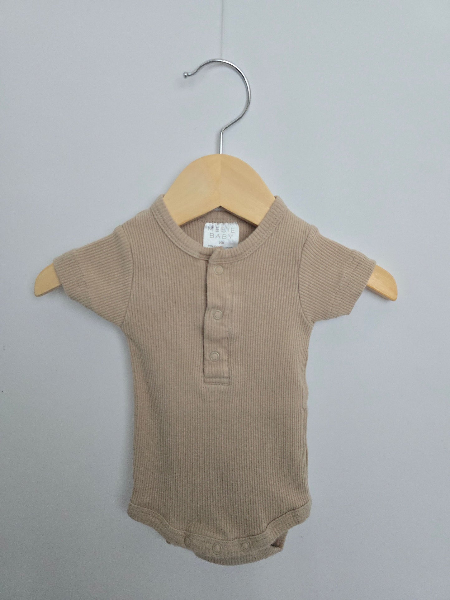Mebie Baby Tan Ribbed Bodysuit • Newborn