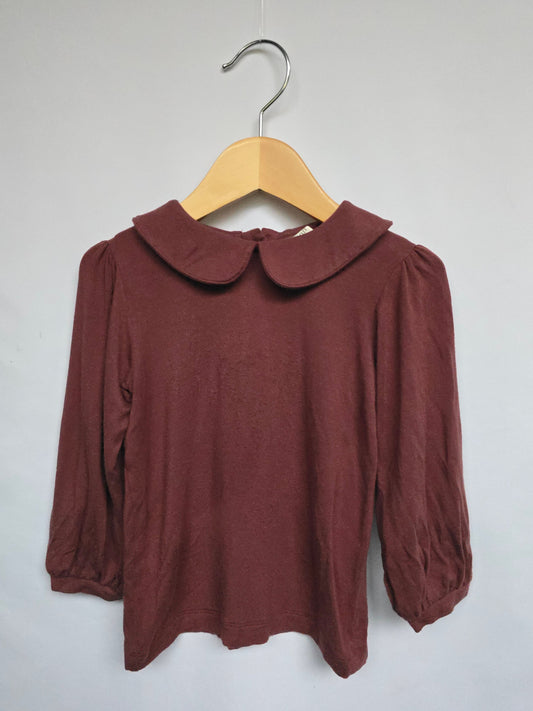 Kate Quinn Bamboo Burgundy Peter Pan Collared Top • 2T