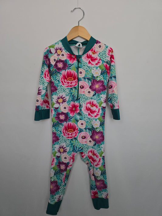 Honeysuckle Teal Swim Floral Sunsuit • 3T