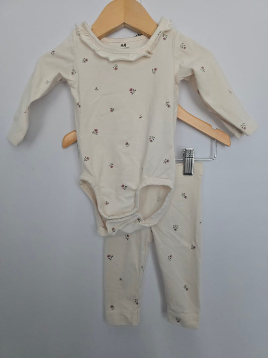 H&M Floral Bodysuit & Pants • 2-4 months