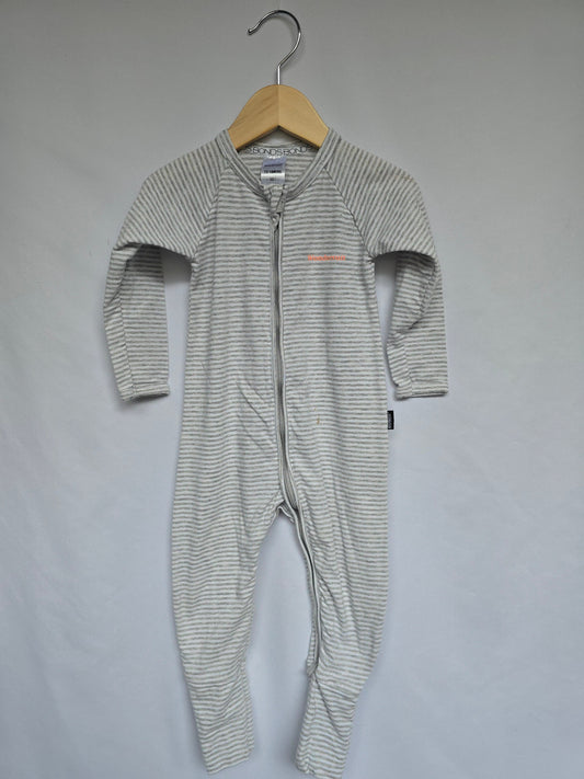 Bonds Grey Stripe Wondersuit *stain* • 12-18 months