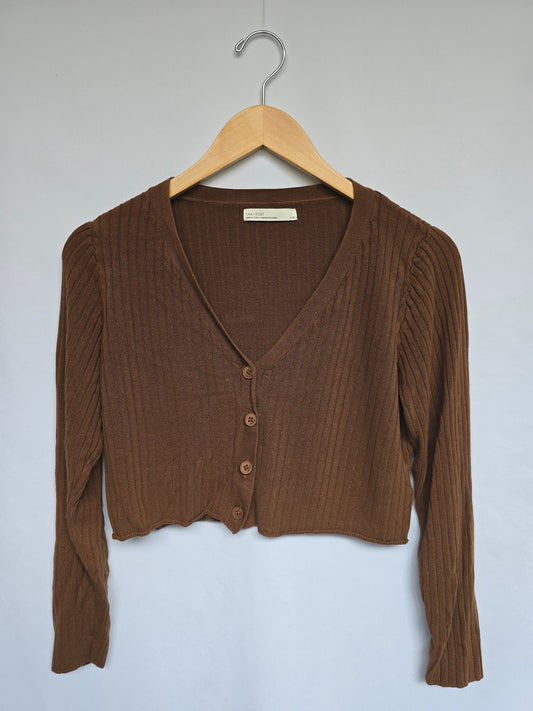 Oak & Fort Chestnut Ribbed Crop Cardigan • Medium