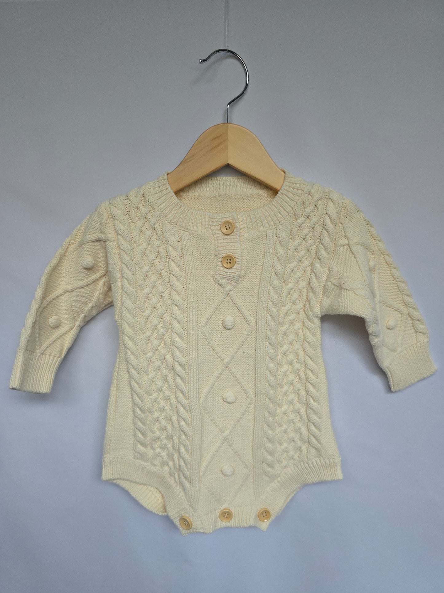 Ivory Cable Knit Bubble Romper • 6-9 months